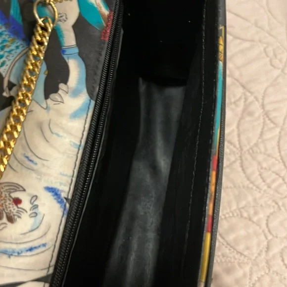 Vintage Nicole Miller Quilted Multi Jewel Tone Satin Absolut Chain Crossbody Bag